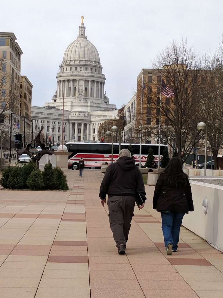 Walking toward the Wisconsin Capital